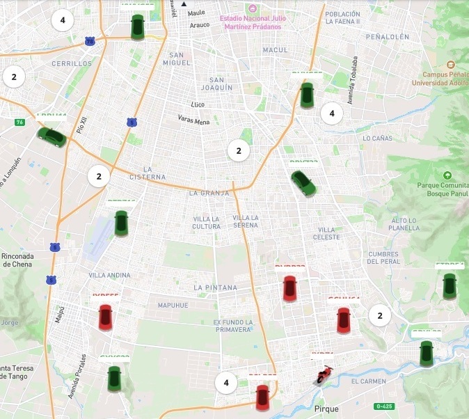 GPS para rastreo de vehículos en el mapa a través de aplicación móvil