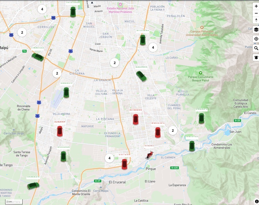 Mapa GPS rastreo vehicular santiago 06-10-2025